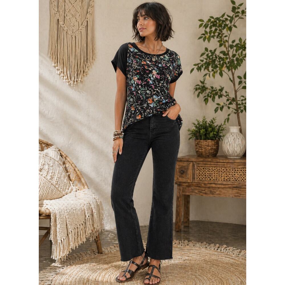 Zadig & Voltaire Printed Blouse M Black Contrast Floral Abstract Parisian Top